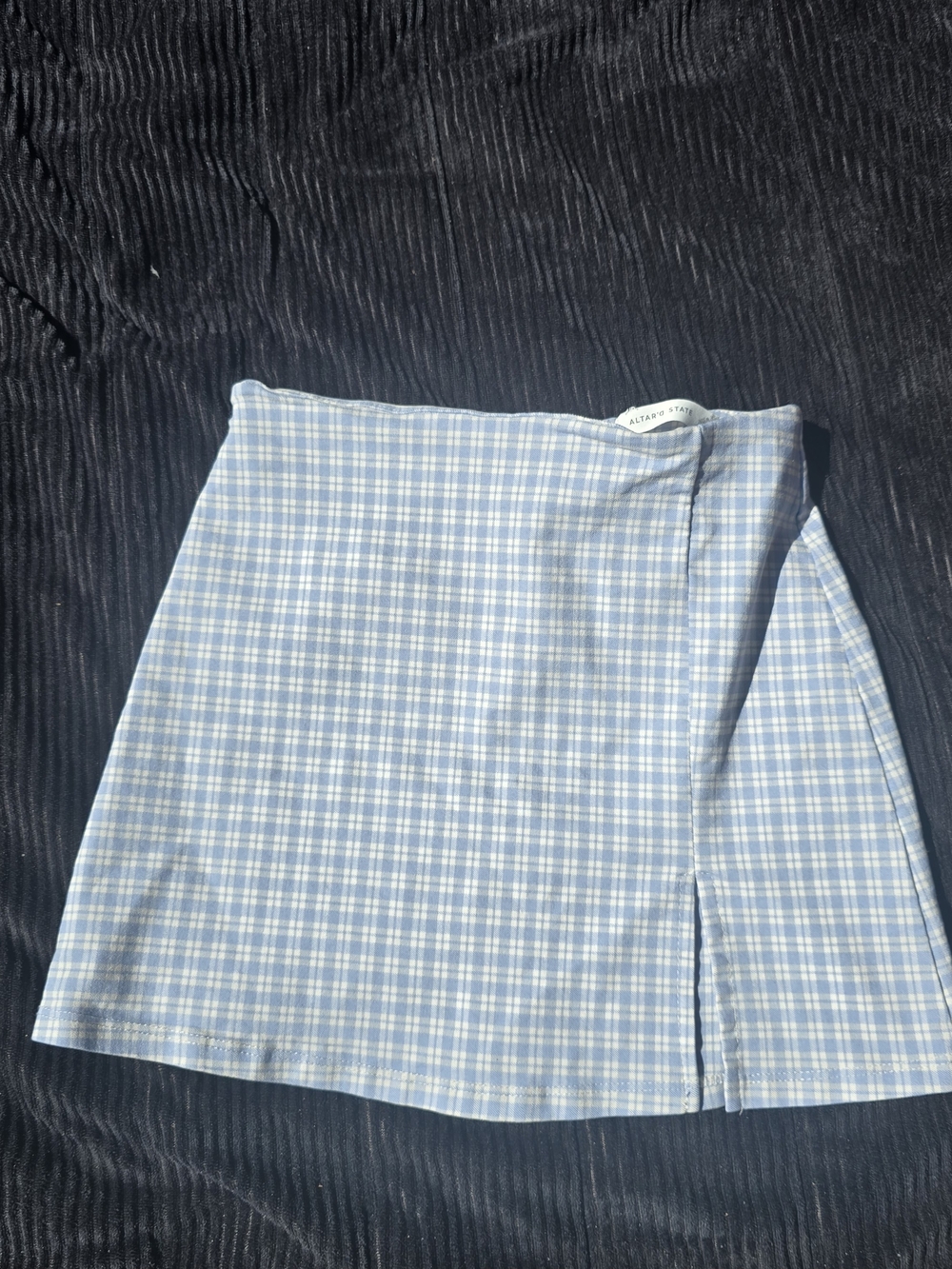 Altar'd State Light Blue and White Plaid Mini Skirt